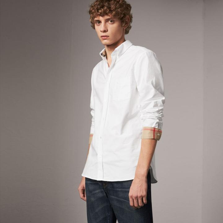 Burberry Burberry Check Detail Cotton Oxford Shirt, Size: Xl, White