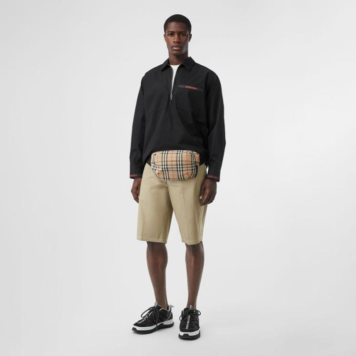 Burberry Burberry Logo Detail Military Cotton Shirt, Black