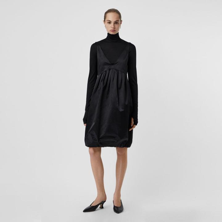 Burberry Burberry Duchess Satin Bubble Hem Dress, Size: 00, Black