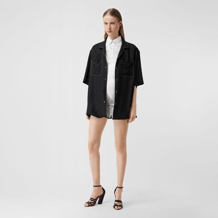 Burberry Burberry Logo Appliqu Oversized Double Shirt, Size: 02, White