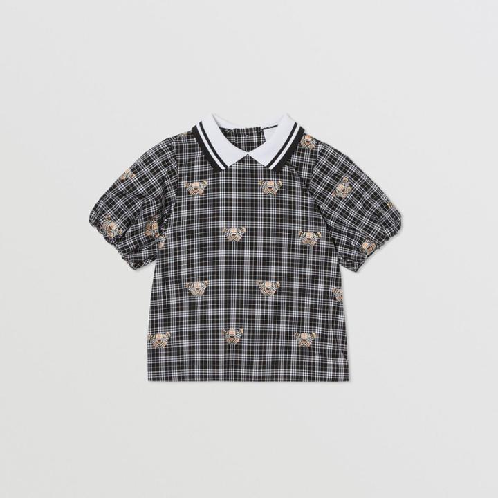 Burberry Burberry Childrens Puff-sleeve Thomas Bear Print Check Cotton Blouse, Size: 10y