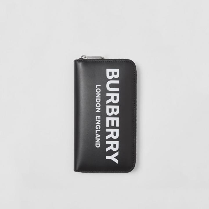 Burberry Burberry Logo Print Leather Ziparound Wallet, Black