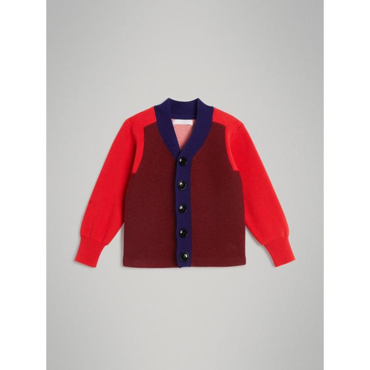 Burberry Burberry Colour Block Merino Wool Blend Cardigan, Size: 10y, Red