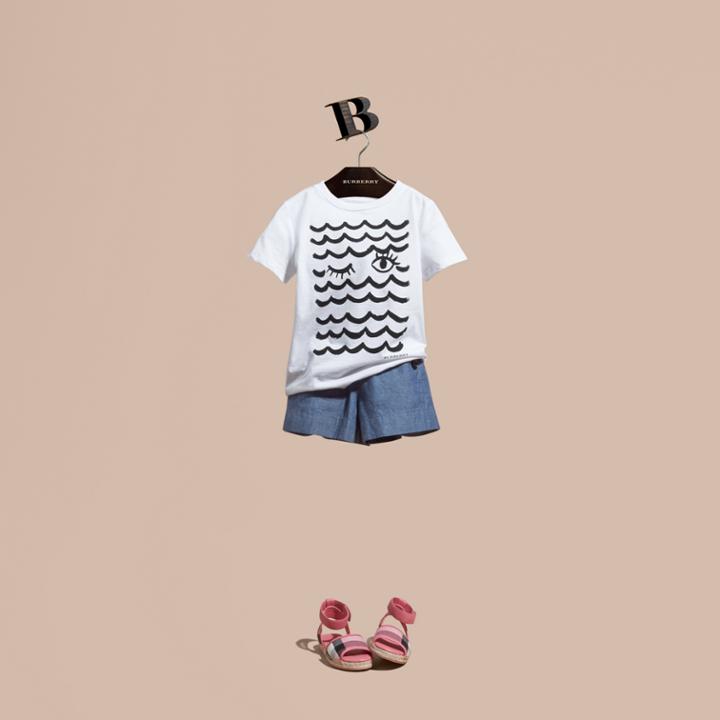 Burberry Burberry Waves And Eye Graphic Print Cotton T-shirt, Size: 14y, White
