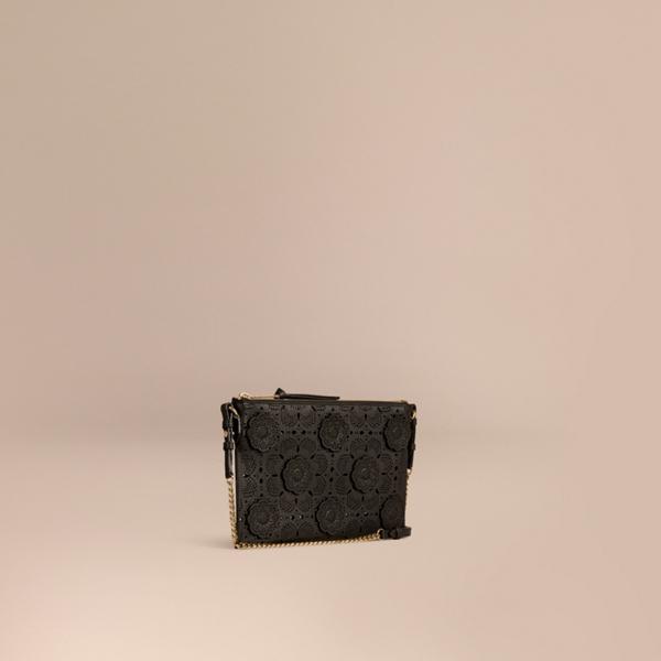 Burberry Laser-cut Floral Lace Leather Clutch Bag