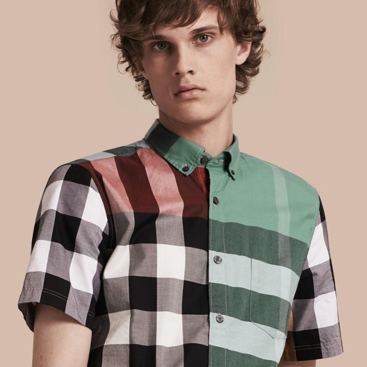 Burberry Burberry Short-sleeved Colour Block Check Cotton Shirt, Size: Xxl, Red
