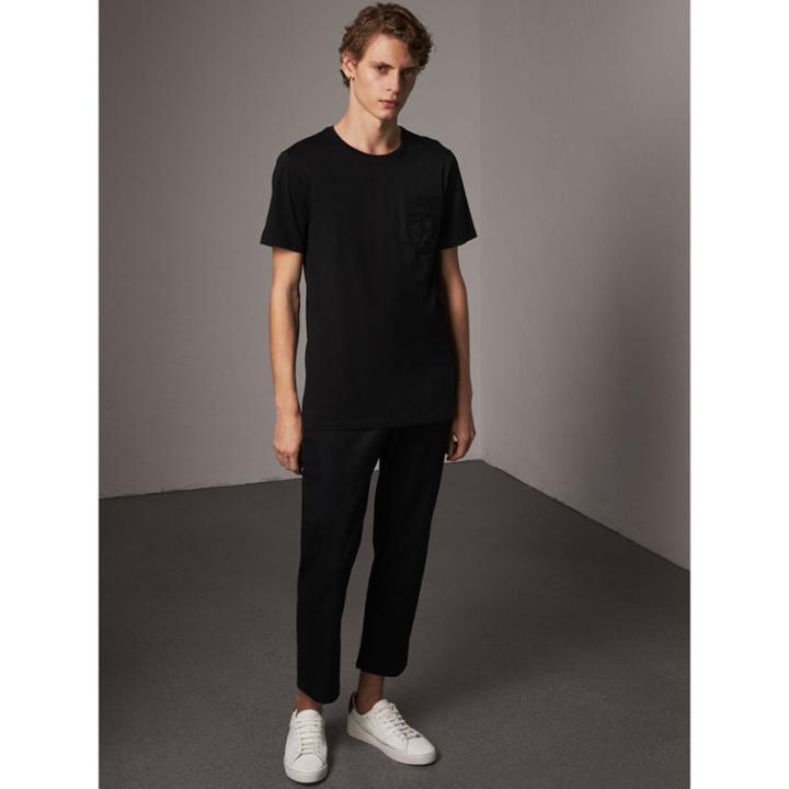 Burberry Burberry Rope Embroidered Pocket Cotton T-shirt, Size: L, Black