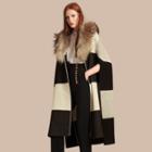 Burberry Check Cashmere Wool Blend Poncho With Raccoon Collar