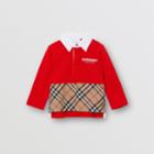 Burberry Burberry Childrens Long-sleeve Vintage Check Panel Cotton Polo Shirt, Size: 2y, Red