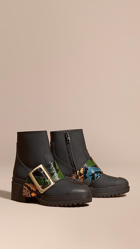 Burberry The Buckle Boot In Rubberised Leather And Snakeskin
