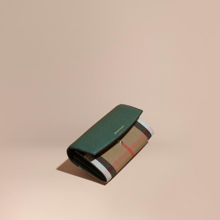 Burberry Burberry House Check And Leather Continental Wallet, Green