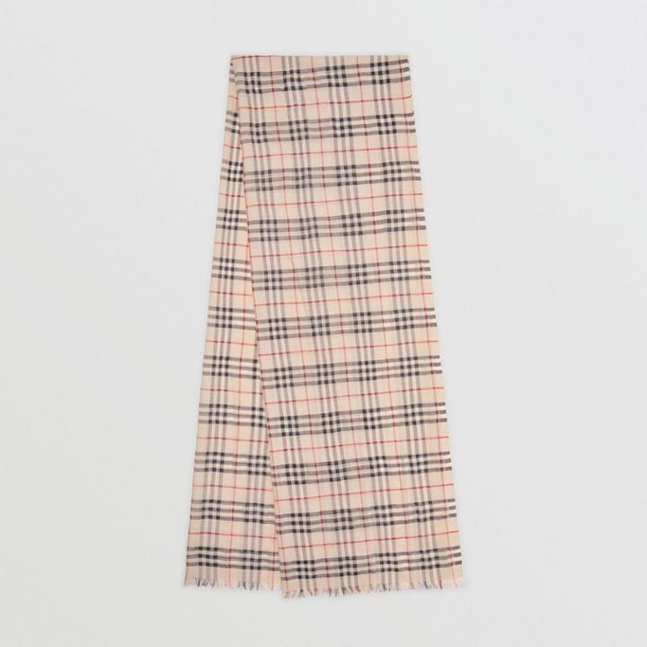 Burberry Burberry Metallic Vintage Check Wool Silk Blend Scarf, Beige