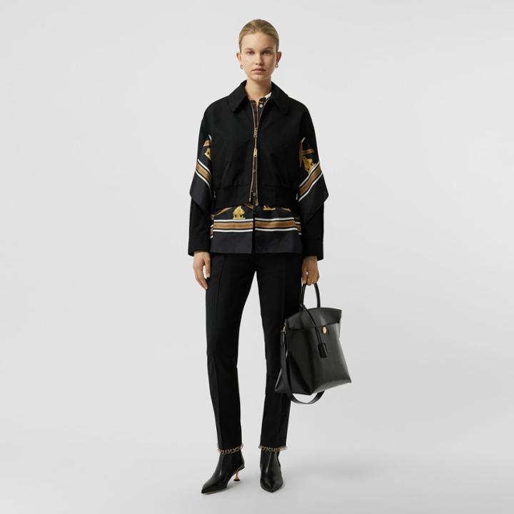Burberry Burberry Scarf Detail Cotton Gabardine Harrington Jacket, Size: 00, Black