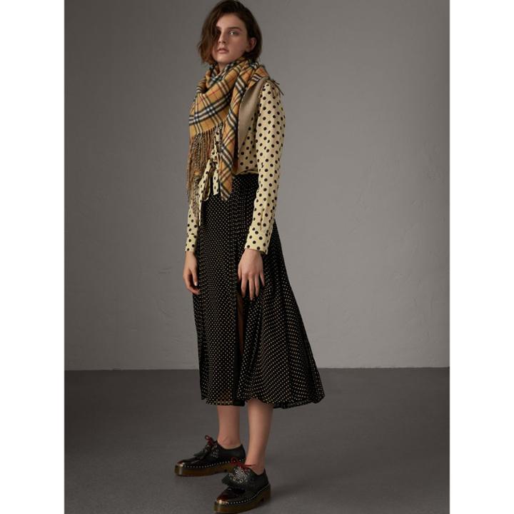 Burberry Burberry Pintuck Detail Dot Print Silk Skirt, Size: 04
