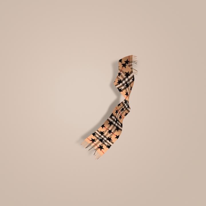 Burberry Burberry The Mini Classic Cashmere Scarf In Check With Star Print, Size: Os, Black