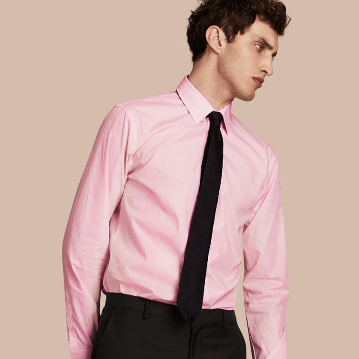 Burberry Burberry Modern Fit Striped Cotton Poplin Shirt, Size: 17.5, Pink