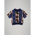 Burberry Burberry Short-sleeve Flower Intarsia Mohair Blend Sweater, Size: 10y, Blue