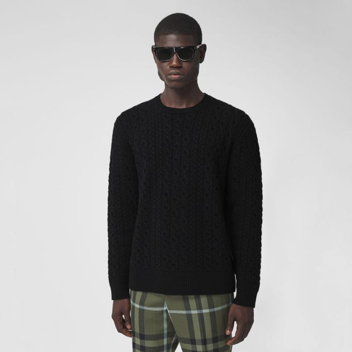 Burberry Burberry Cable Knit Wool Cashmere Sweater, Black