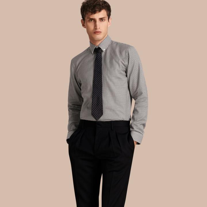 Burberry Burberry Modern Fit Button-down Collar Check Cotton Shirt, Size: 14.5, Black