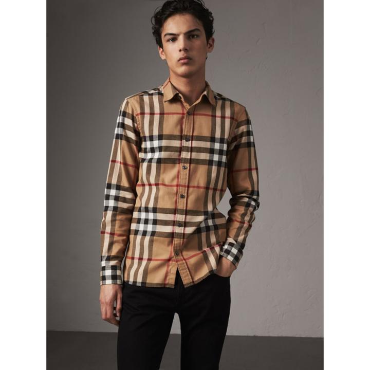 Burberry Burberry Check Cotton Flannel Shirt, Size: Xl, Brown