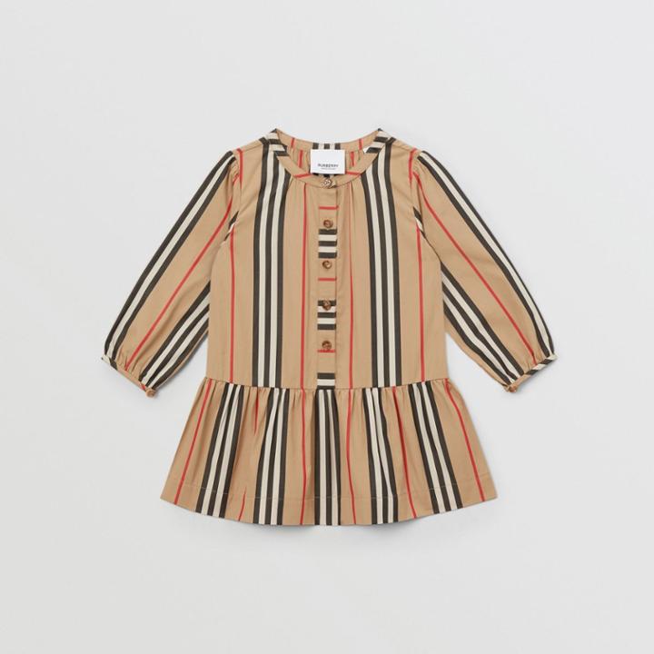 Burberry Burberry Childrens Icon Stripe Gathered Cotton Poplin Dress, Size: 2y