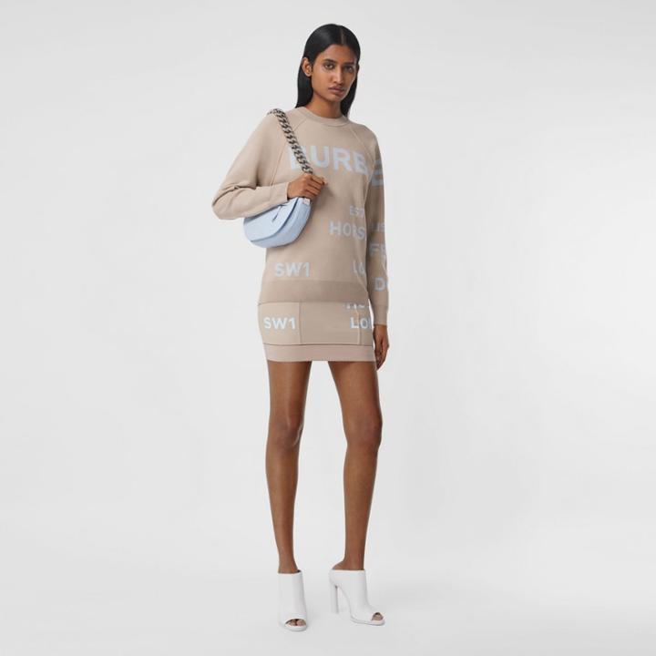 Burberry Burberry Horseferry Wool Blend Jacquard Sweater, Size: M, Beige