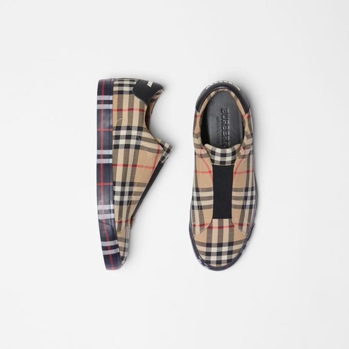 Burberry Burberry Contrast Check And Leather Slip-on Sneakers, Size: 44, Beige