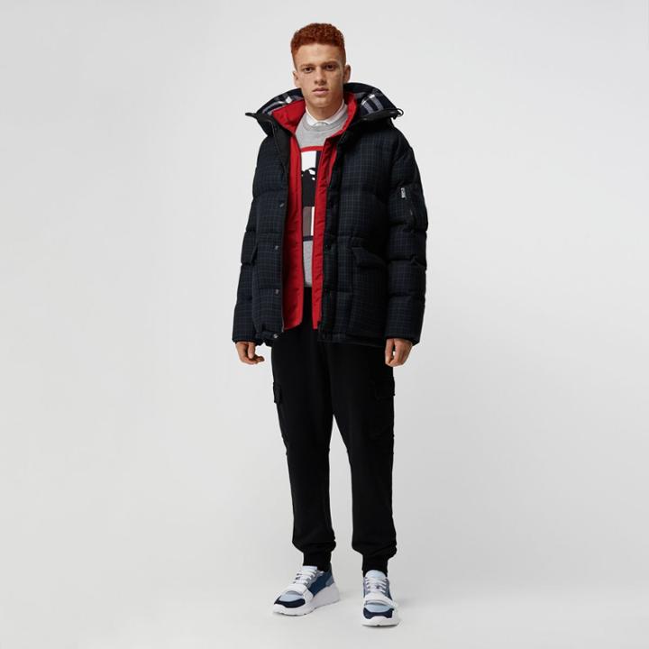 Burberry Burberry Check Wool Down-filled Hooded Jacket, Size: 34, Blue