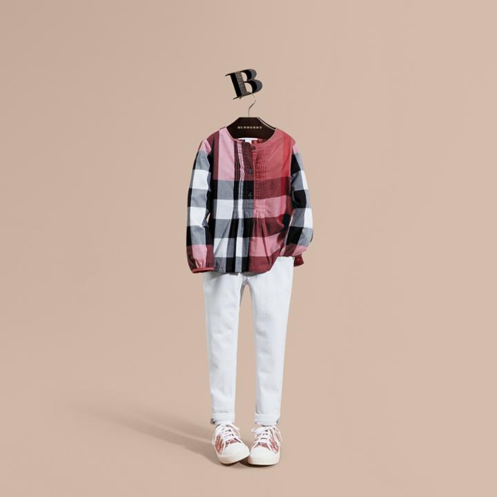 Burberry Burberry Pintuck Detail Check Cotton Blouse, Size: 6y, Red