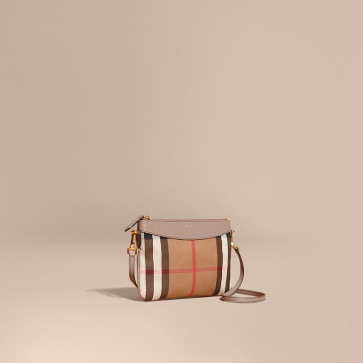 Burberry Burberry House Check And Leather Clutch Bag, Purple