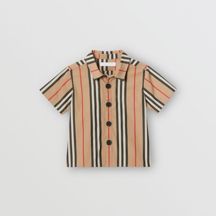 Burberry Burberry Childrens Short-sleeve Icon Stripe Cotton Shirt, Size: 18m, Beige