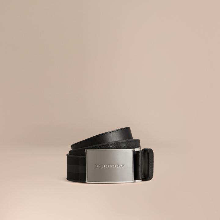 Burberry Burberry Horseferry Check And Leather Belt, Size: 95, Black