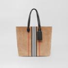 Burberry Burberry Large Icon Stripe Suede Tote, Beige