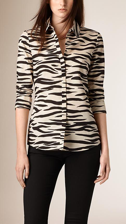 Burberry Prorsum Zebra Print Cotton Silk Shirt