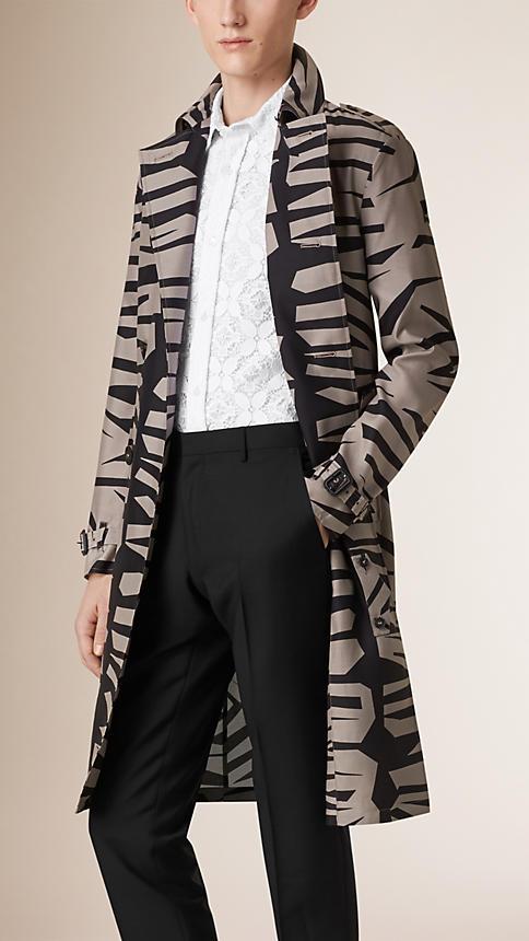 Burberry Prorsum Lightweight Graphic Print Silk Wool Trench Coat