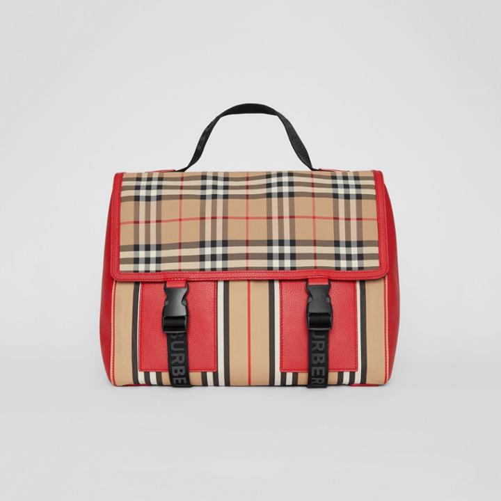 Burberry Burberry Childrens Vintage Check And Icon Stripe Nylon Backpack, Red