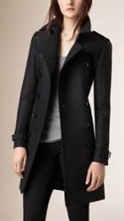 Burberry Burberry Cotton Wool Blend Twill Trench Coat, Size: 10, Black