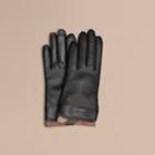 Burberry Burberry Check Trim Leather Gloves, Size: 7, Black
