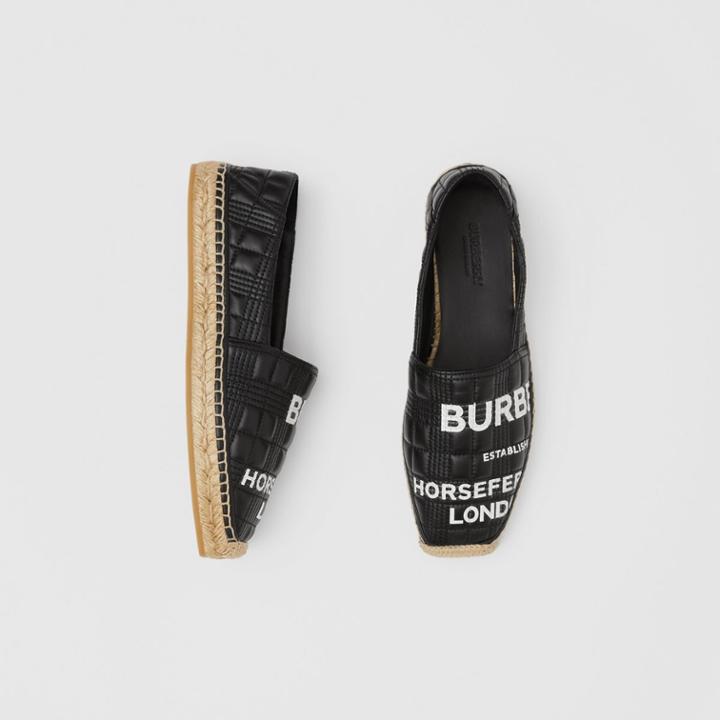 Burberry Burberry Horseferry Print Quilted Leather Espadrilles, Size: 35, Black
