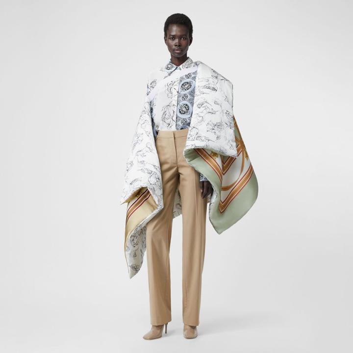 Burberry Burberry Unicorn Sketch Print Silk Satin Oversized Puffer Cape, Multicolour