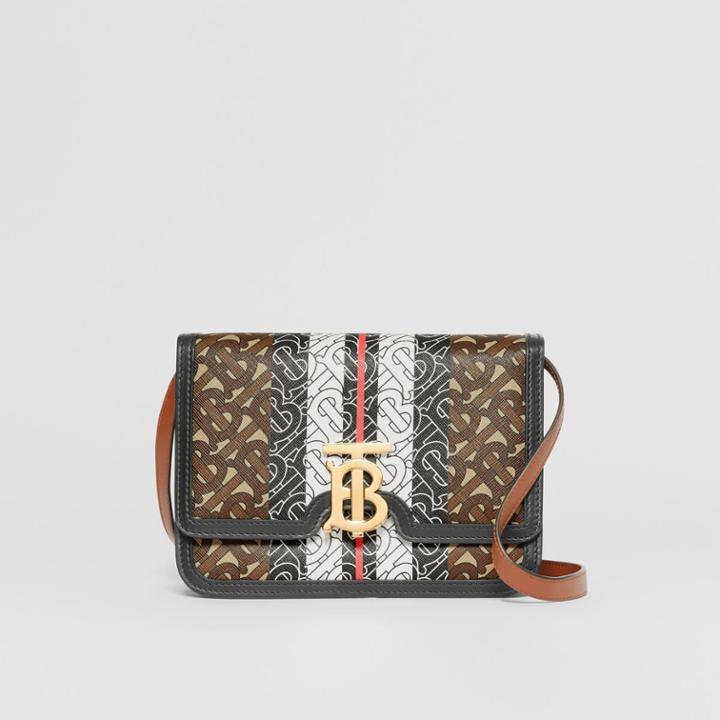 Burberry Burberry Small Monogram Stripe E-canvas Tb Bag, Brown