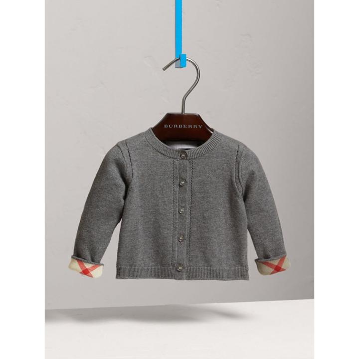 Burberry Burberry Check Cuff Cotton Cardigan, Size: 9m, Grey