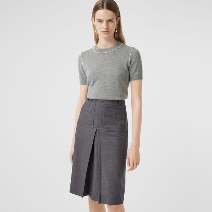 Burberry Burberry Short-sleeve Monogram Motif Cashmere Top, Grey