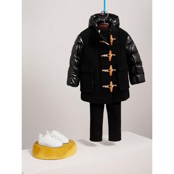Burberry Burberry Glossy Detail Down-filled Wool Blend Duffle Coat, Size: 14y, Black