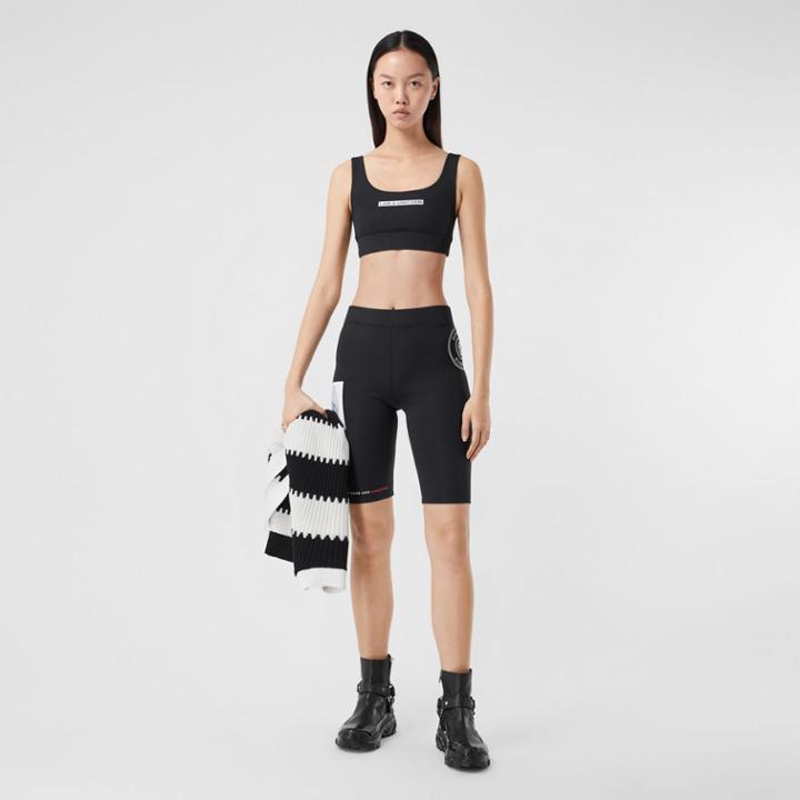 Burberry Burberry Slogan Print Stretch Jersey Bra Top, Black