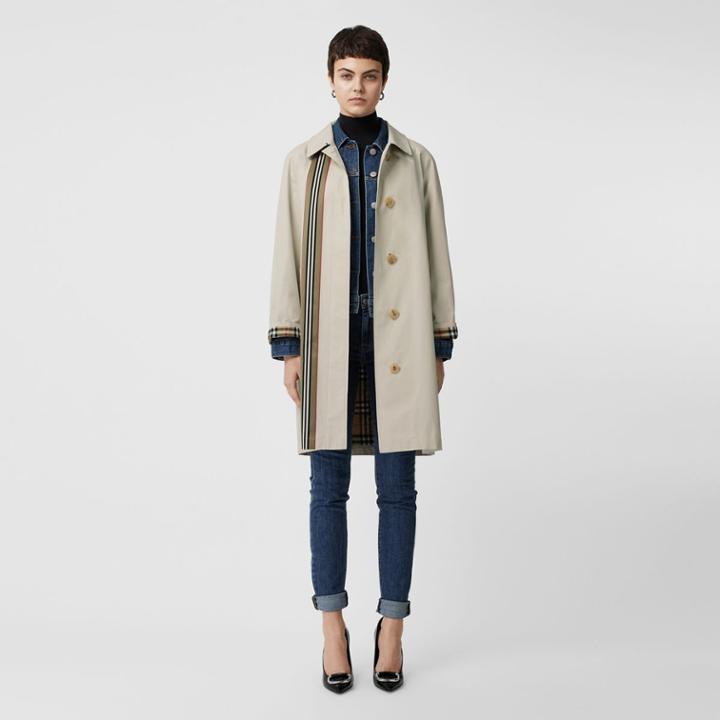Burberry Burberry Striped Ribbon Cotton Gabardine Car Coat, Size: 00, Beige