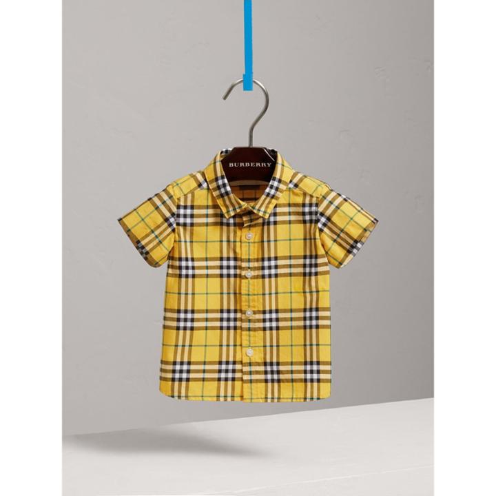 Burberry Burberry Childrens Short-sleeve Check Cotton Shirt, Size: 3y, Yellow