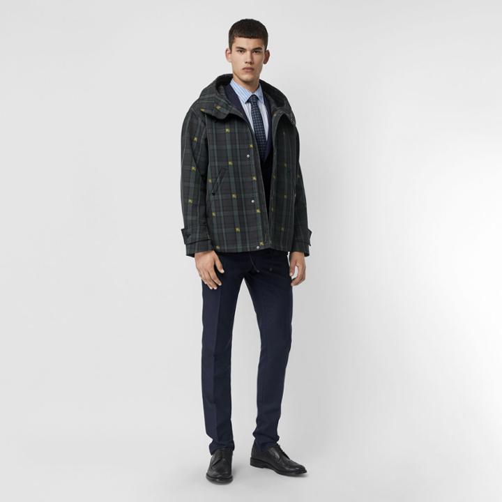 Burberry Burberry Equestrian Knight Check Nylon Hooded Jacket, Size: 46, Green