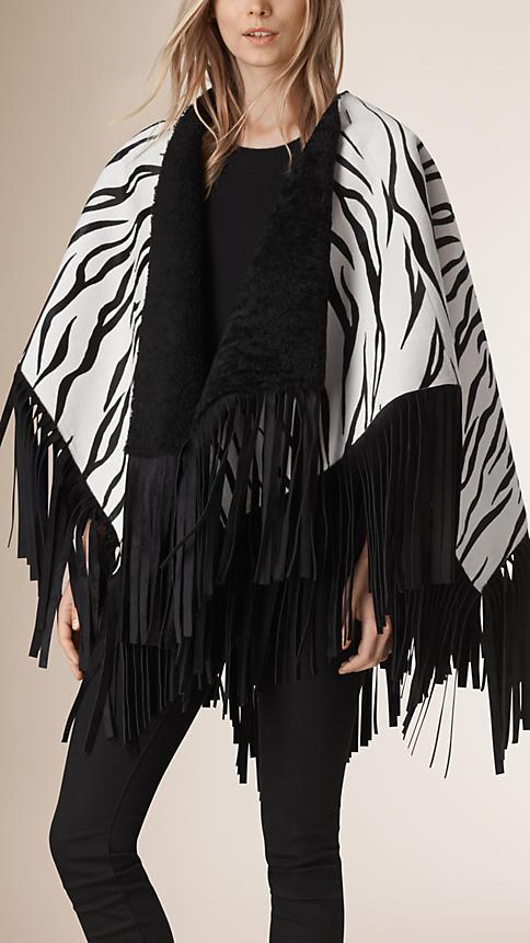Burberry Shearling Lined Animal Print Calfskin Poncho