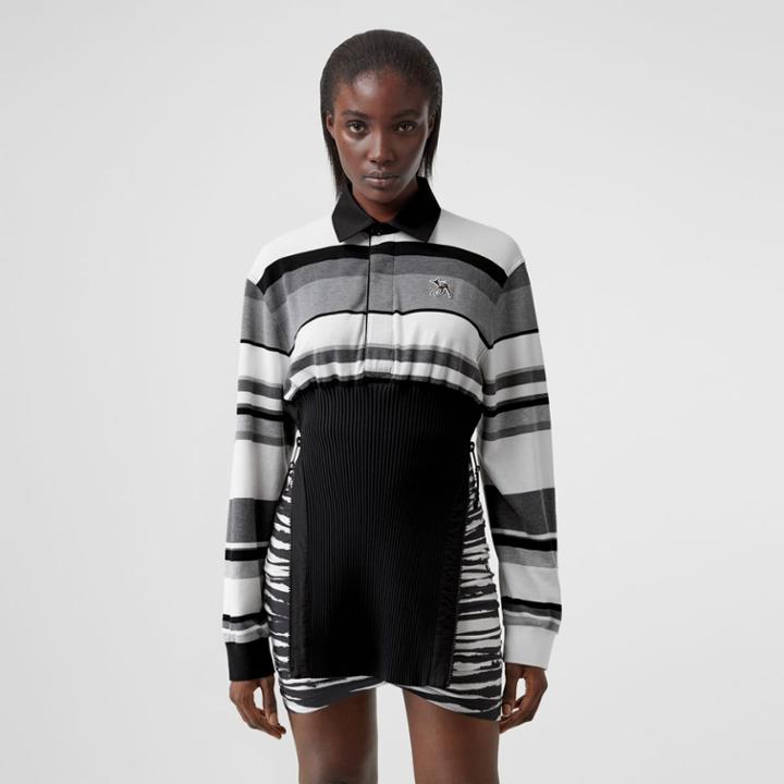 Burberry Burberry Long-sleeve Striped Cotton Reconstructed Polo Shirt, Size: Xs, Grey